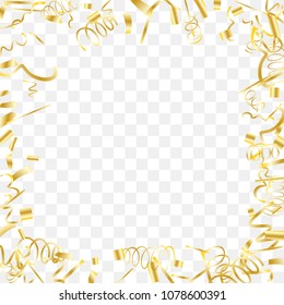 Gold shine of confetti. Abstract background with falling golden tiny confetti. Luxury festive background for your design, cards, invitations, gift, vip. Vector.