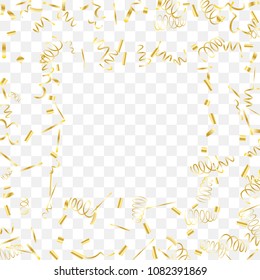 Gold shine of confetti. Abstract background with falling golden tiny confetti. Luxury festive background for your design, cards, invitations, gift, vip. Vector.