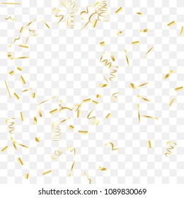 Gold shine of confetti. Abstract background with falling golden tiny confetti. Luxury festive background for your design, cards, invitations, gift, vip. Vector.