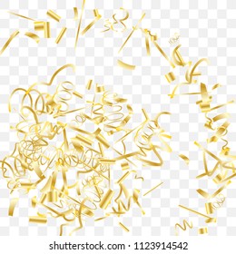 Gold shine of confetti. Abstract background with falling golden tiny confetti. Luxury festive background for your design, cards, invitations, gift, vip. Vector.