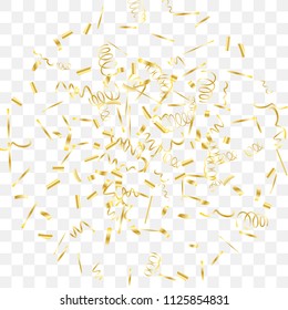 Gold shine of confetti. Abstract background with falling golden tiny confetti. Luxury festive background for your design, cards, invitations, gift, vip. Vector.