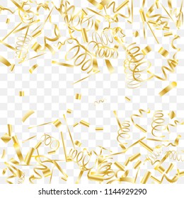 Gold shine of confetti. Abstract background with falling golden tiny confetti. Luxury festive background for your design, cards, invitations, gift, vip. Vector.