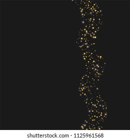 Gold shine of confetti. Luxury festive background. Golden translucent abstract dot and shining stars on a black background. Element of design. Vector illustration, EPS 10.