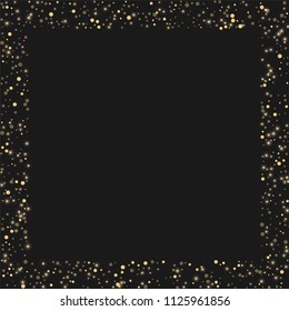 Gold shine of confetti. Luxury festive background. Golden translucent abstract dot and shining stars on a black background. Element of design. Vector illustration, EPS 10.