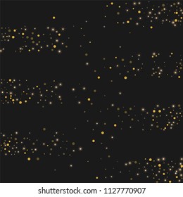 Gold shine of confetti. Luxury festive background. Golden translucent abstract dot and shining stars on a black background. Element of design. Vector illustration, EPS 10.