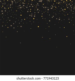 Gold shine of confetti. Luxury festive background. Golden translucent abstract dot and shining stars on a black background. Element of design. Vector illustration, EPS 10.