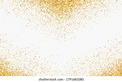 Gold Shine Golden Transparent Background. Isolated Splash Postcard. Golden Sequin Christmas Texture. Dot Transparent Banner.