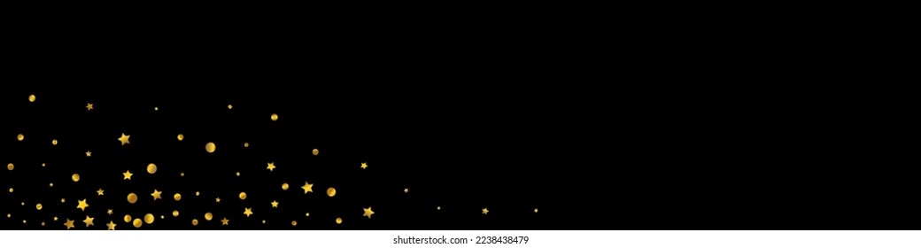 Gold Shine Light Vector Black Panoramic Background. Glamour Polka Banner. Yellow Sequin Holiday Illustration. Constellation Happy Texture.