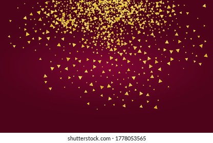 Gold Shine Paper Red  Background. Falling Rain Wallpaper. Golden Triangle Modern Design. Shard Bright Postcard.
