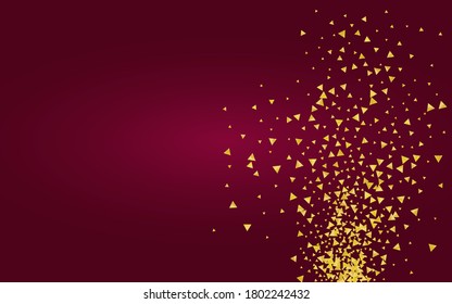 Gold Shine Shiny Burgundy Background. Isolated Confetti Backdrop. Golden Glow Christmas Wallpaper. Triangle Luxury Texture.