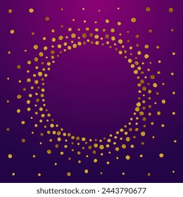 Gold Shine Transparent Vector Purple Background. Festive Splash Texture. Golden Round Rich Wallpaper. Rain Glamour Design.