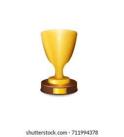 gold shine winner cup for first place on wood stand. vector illustration
