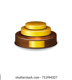 gold shine winner cup wood stand. vector illustration
