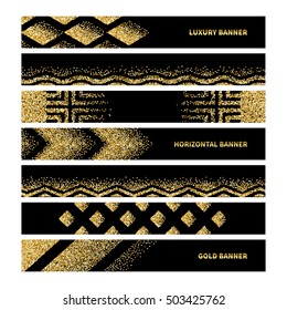 Gold shines on a black backround. Gold banners. 