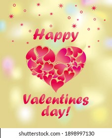 Gold shining banner for Valentine’s day with hot pink decorative heart shape for social media and party poster