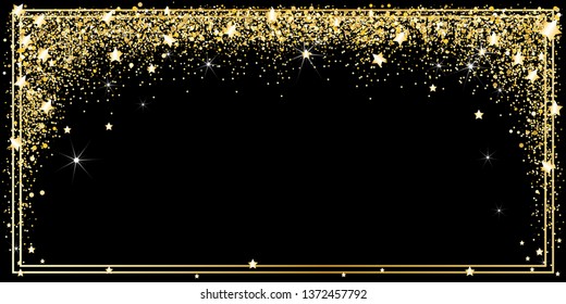 Gold shining glitter texture with star on a black background, Golden explosion abstract texture of confetti, Design element for New Year greetings card, flyers, invitation, posters, brochure, banner