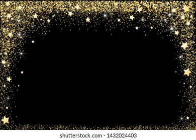 Gold shining glitter texture with star on a black background, Golden explosion abstract texture of confetti, Design element for New Year greetings card, flyers, invitation, posters, brochure, banner