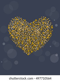 Gold Shining Heart. Valentines day vector illustration.