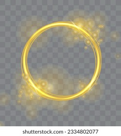 Gold shining ring with glitter glare reflection on transparent background. Isolated decorative design element. Vector illustration.  shining light 