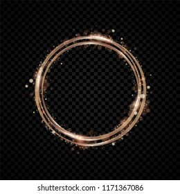 Gold Shining Round Banner. Golden Circle. Copper Lights Effects. Sparkle Ring Frame On Black Background. Bronze Vector Illustration