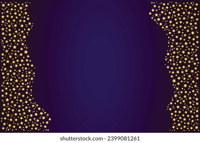 Gold shining stars like border frame blue navy background free space text design Wonderful blank greeting card poster Wedding birthday winter design Cute template Shimmering surface Glitter falling