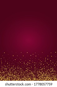 Gold Shining gold triangles on Red Background. Falling or Raining triangle Wallpaper. Golden Triangle Modern Design. Shard Bright Postcard.