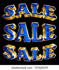 Gold shiny 3D like vector illustration sale text on black background