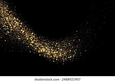 Gold shiny abstract wave,gold lines design element with glitter effect on black background.