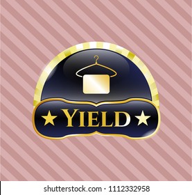  Gold shiny badg Golden emblem or badge with hanger with towel icon and Yield text insidee with hanger with towel icon and Yield text inside