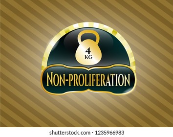  Gold shiny badge with 4kg kettlebell icon and Non-proliferation text inside