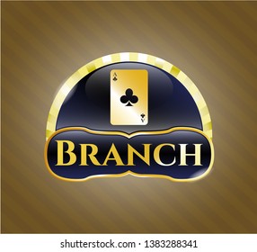  Gold shiny badge with ace of clover icon and Branch text inside