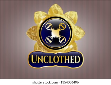  Gold shiny badge with air drone icon and Unclothed text inside