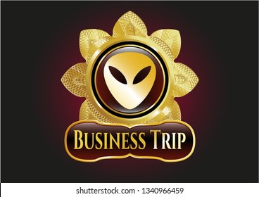  Gold shiny badge with alien icon and Business Trip text inside