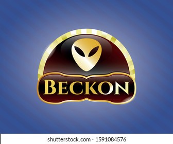  Gold shiny badge with alien icon and Beckon text inside