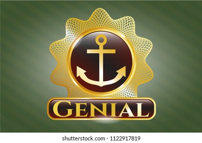  Gold shiny badge with anchor icon and Genial text inside