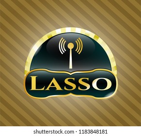  Gold shiny badge with antenna signal icon and Lasso text inside