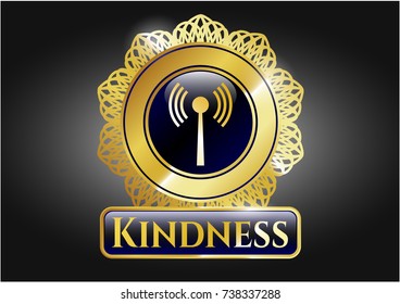  Gold shiny badge with antenna signal icon and Kindness text inside