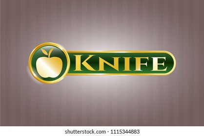  Gold shiny badge with apple icon and Knife text inside