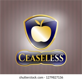  Gold shiny badge with apple icon and Ceaseless text inside