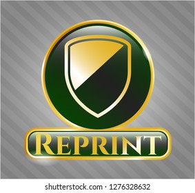  Gold shiny badge with armor icon and Reprint text inside