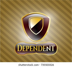  Gold shiny badge with armor icon and Dependent text inside