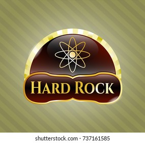  Gold shiny badge with atom icon and Hard Rock text inside