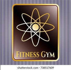  Gold shiny badge with atom icon and Fitness Gym text inside
