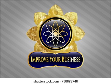  Gold shiny badge with atom icon and Improve your Business text inside