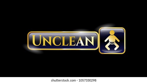  Gold shiny badge with baby icon and Unclean text inside