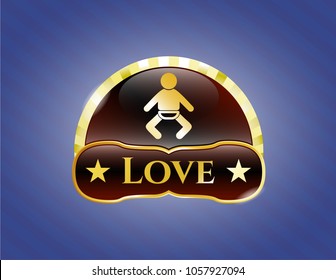  Gold shiny badge with baby icon and Love text inside