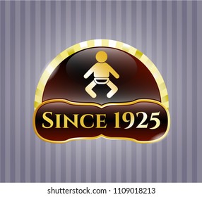   Gold shiny badge with baby icon and Since 1925 text inside