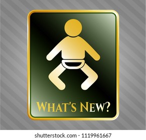  Gold shiny badge with baby icon and What's New? text inside