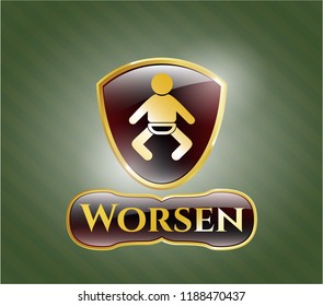  Gold shiny badge with baby icon and Worsen text inside