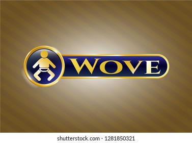  Gold shiny badge with baby icon and Wove text inside
